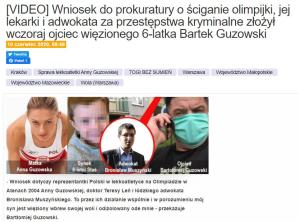 [VIDEO] Olimpijkę Annę Guzowską i porwanego przez nią 6-letniego syna Stasia poszukują na wniosek ojca dziecka Policja i Prokuratura. A jej adwokata Bronisława Muszyńskiego - referat dyscyplinarny Okręgowej Rady Adwokackiej w Łodzi!